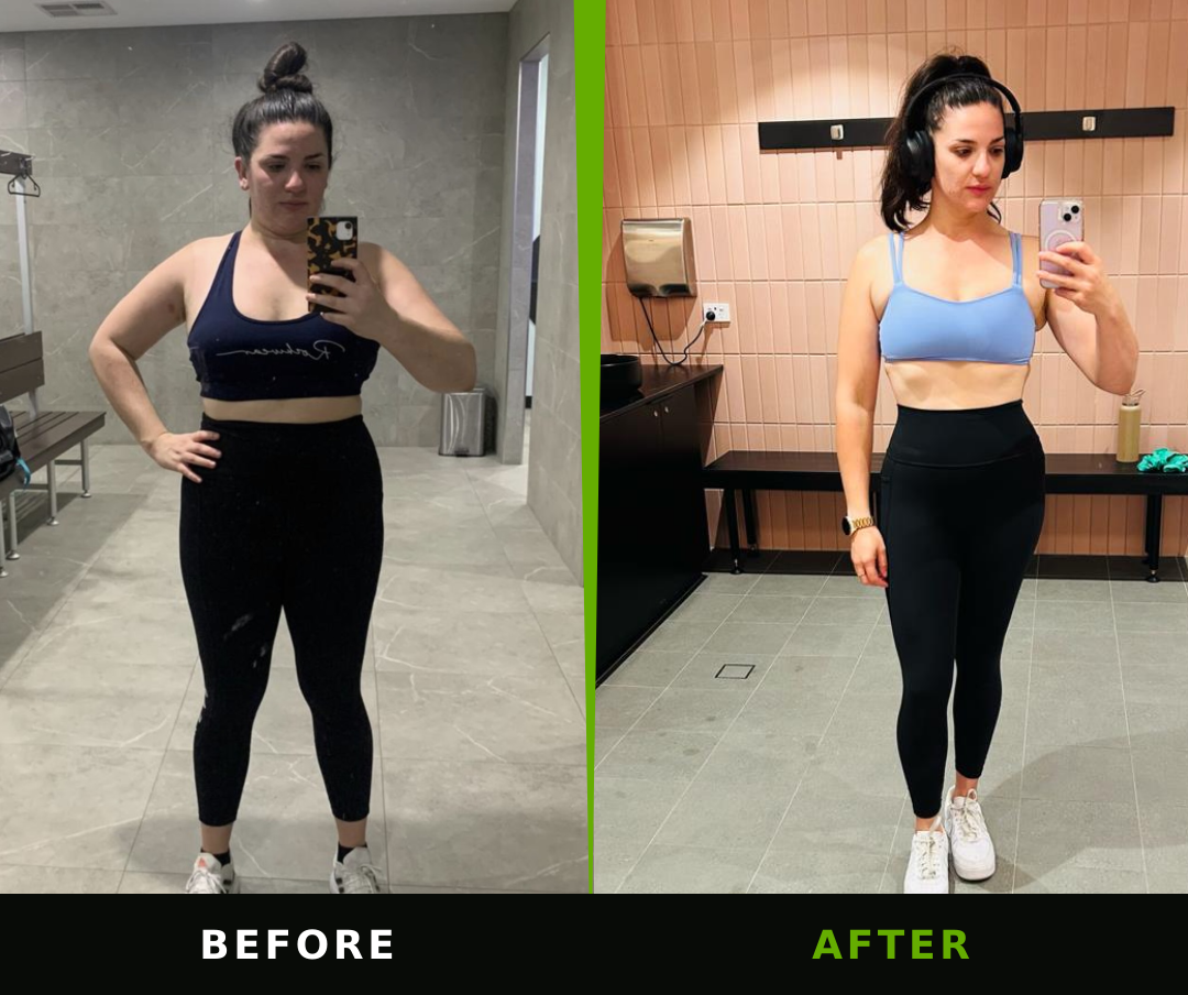 Jess before and after TSN coaching, with before on the left and after on the right
